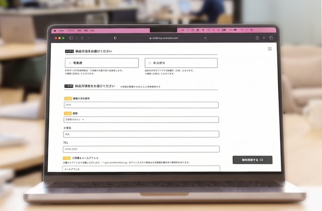 BATON PRINT名刺注文フォーム記載箇所